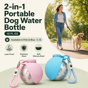 2-in-1 Portable Dog Water Bottle for Small Dogs - Leak-Proof & Compact Dog Travel Water Bottle -Stainless Steel Bottle & Silicon