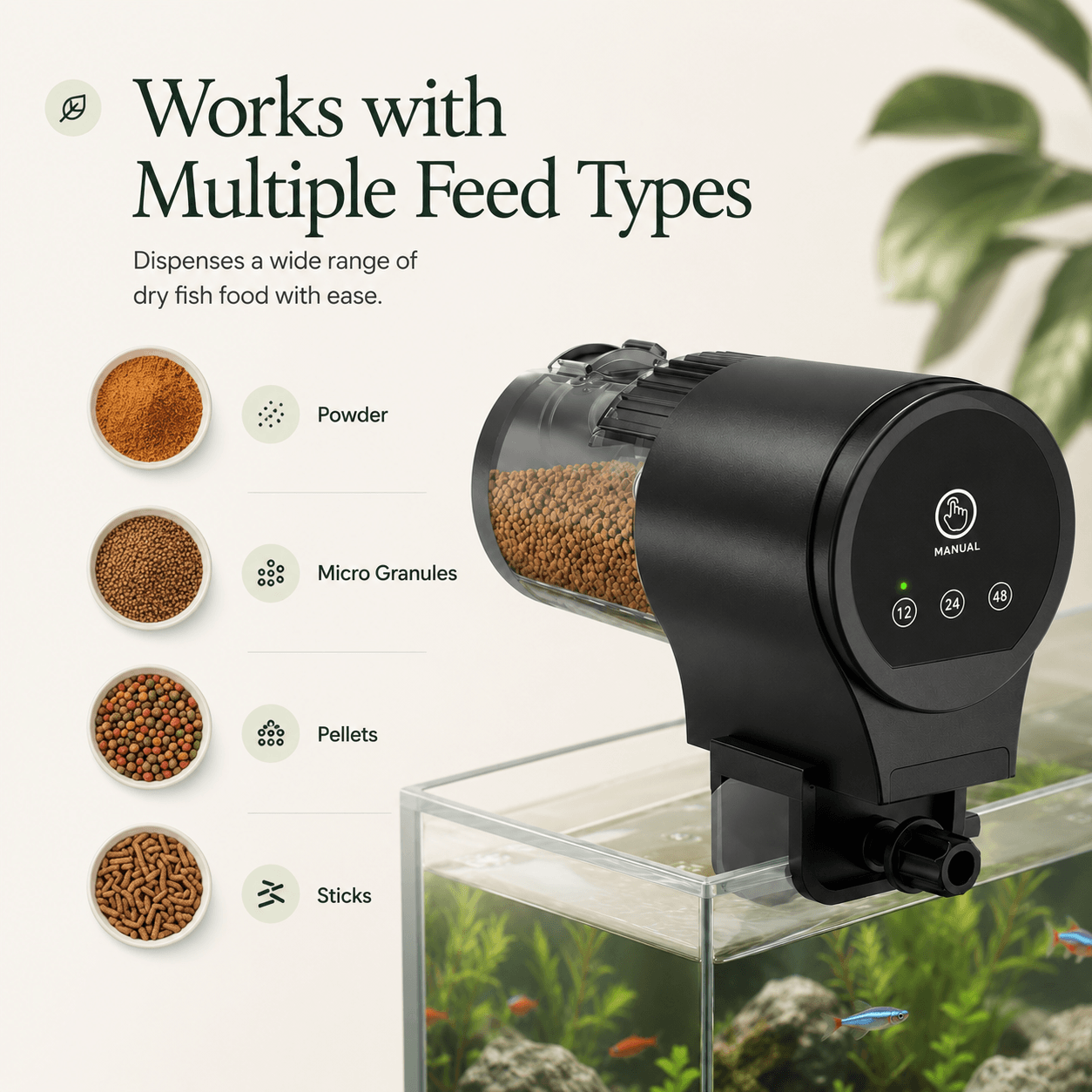 Automatic Fish Food Dispenser for Aquariums | Aquarium Feeder | Smart Timed Feeder | Food for Ornamental Fish and Turtles