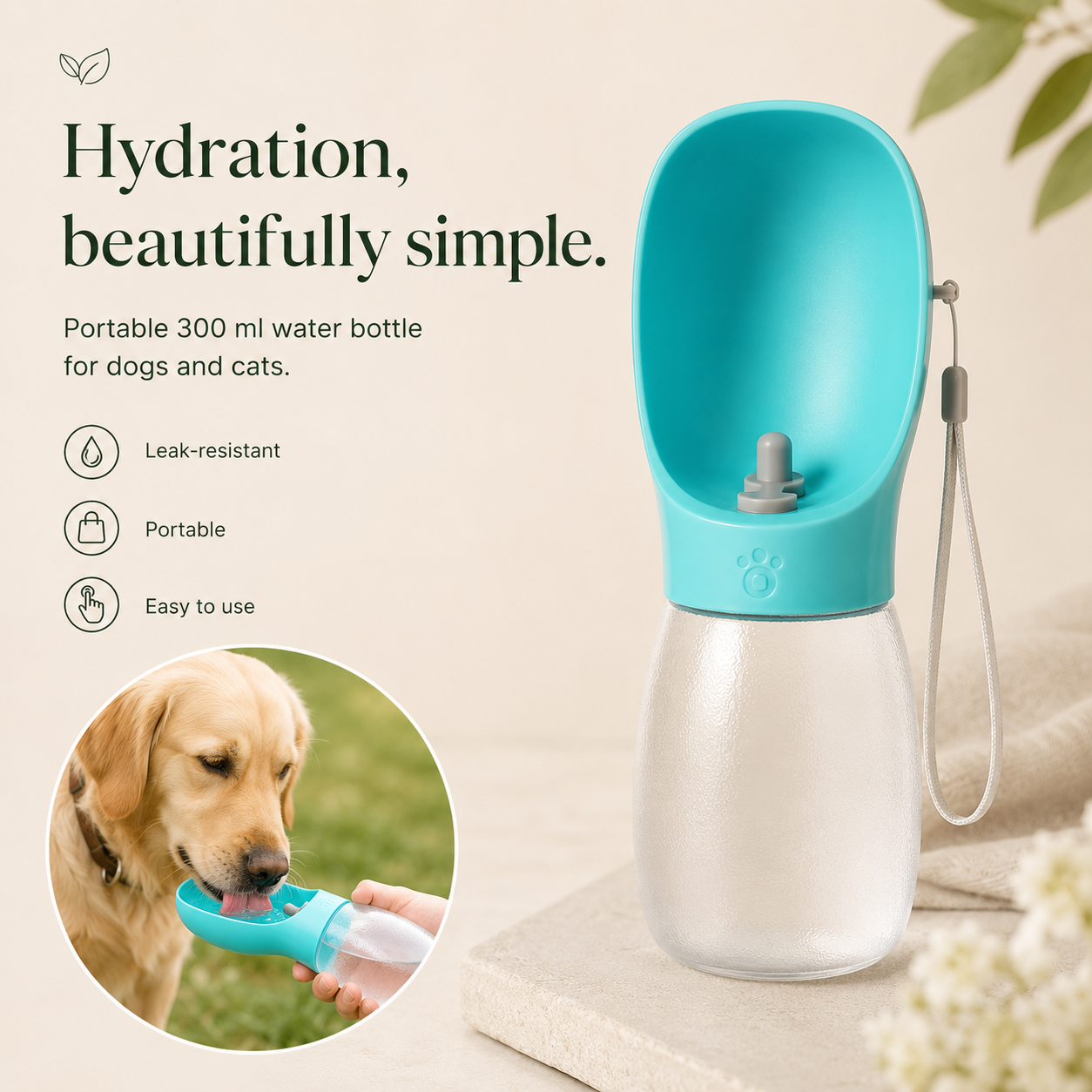 Pet Dog Water Bottle 300ML Puppy Drinking Bowls For Small Medium Dogs Cats Hiking Portable Cat Feeder Golden Retriever Supplies