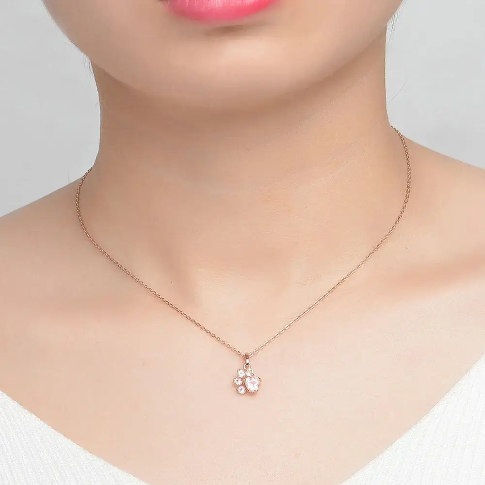 Joli collier S925 en argent sterling 925 avec patte d'ours et patte de chat, cadeau de fiançailles, en quartz rose naturel pour femme NI027