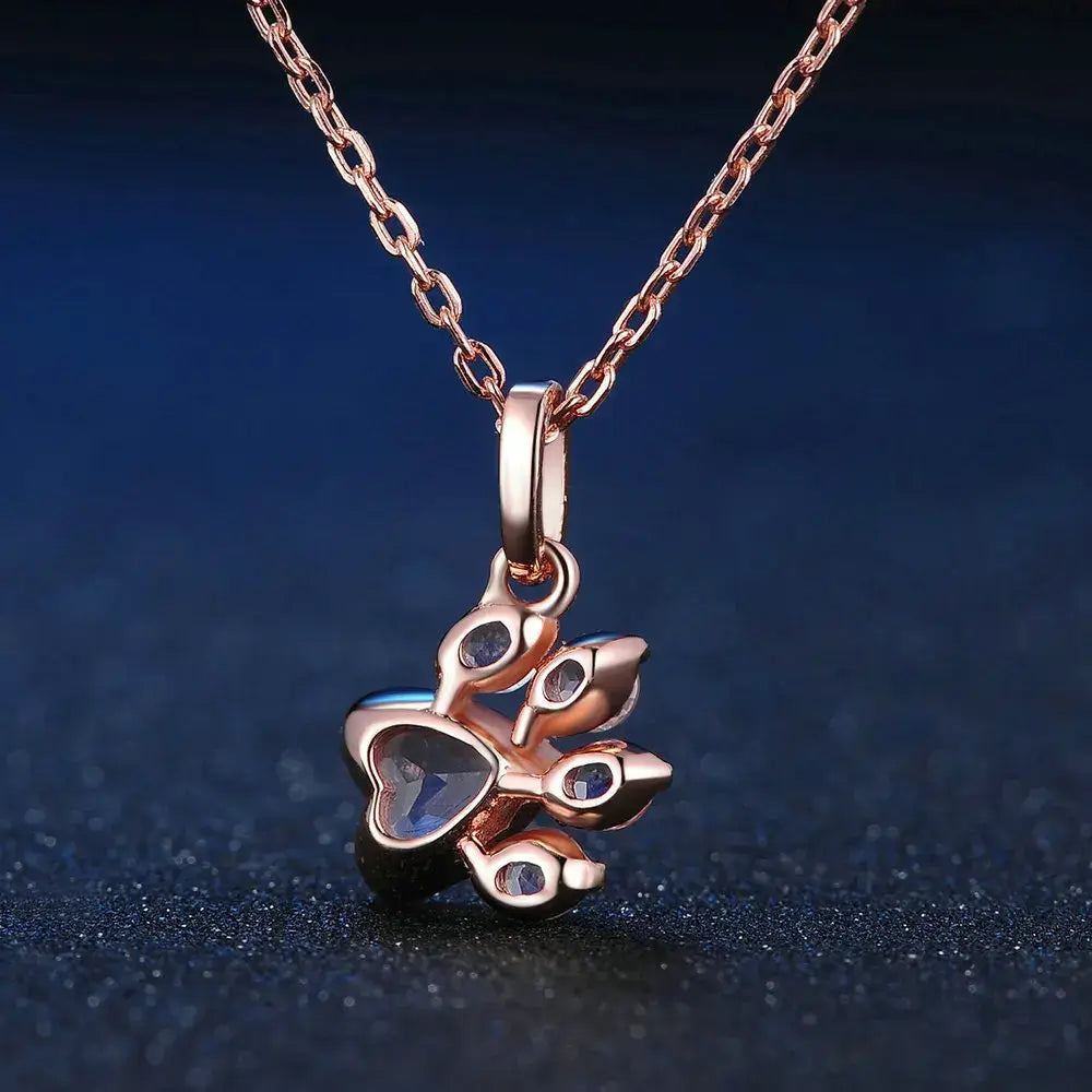 Joli collier S925 en argent sterling 925 avec patte d'ours et patte de chat, cadeau de fiançailles, en quartz rose naturel pour femme NI027