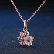 Joli collier S925 en argent sterling 925 avec patte d'ours et patte de chat, cadeau de fiançailles, en quartz rose naturel pour femme NI027