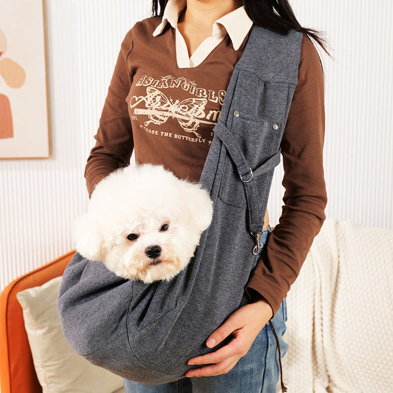 in stock new polyester pet diagonal bag with pocket capacity of 15kg inside out diagonal dog cat bag