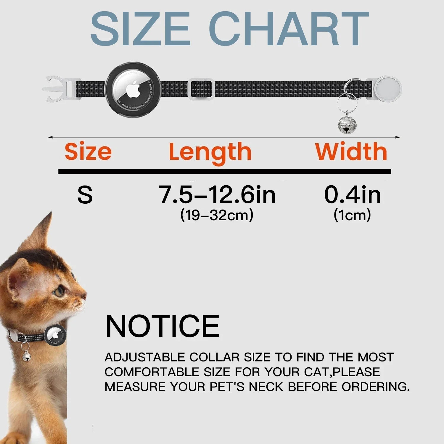 Airtag Cat Collar Breakaway, Reflective Kitten Collar with Air Tag Case and Bell for Girl Boy Cats, 0.4 In in Width Lightweight