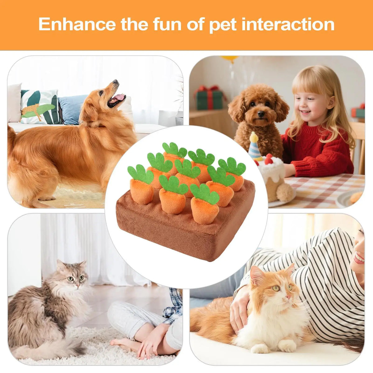 Dog Snuffle Mat Interactive Feeding Puzzle Game with Removable Carrots for Puppy Mental Stimulation Training Mat Slow Feeder