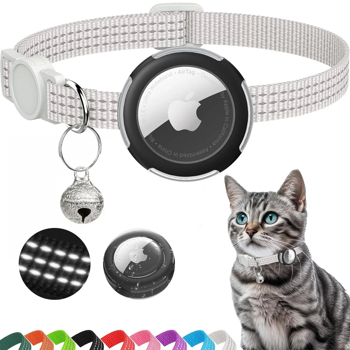 Airtag Cat Collar Breakaway, Reflective Kitten Collar with Air Tag Case and Bell for Girl Boy Cats, 0.4 In in Width Lightweight