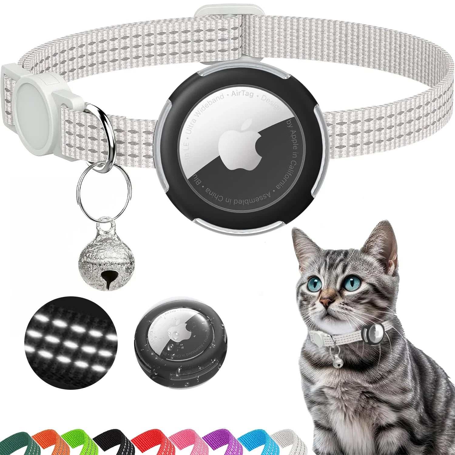 Airtag Cat Collar Breakaway, Reflective Kitten Collar with Air Tag Case and Bell for Girl Boy Cats, 0.4 In in Width Lightweight