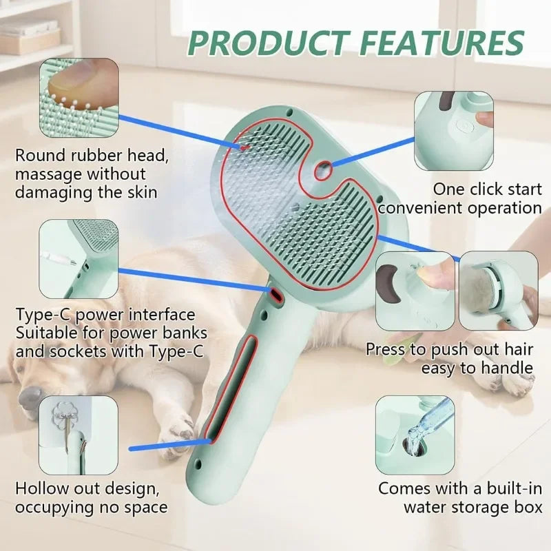 Pet Spray Hair Comb Professional Electric Hair Straightener Comb Brush For Cat Pet Massage Comb Steam Brush For Hair Care