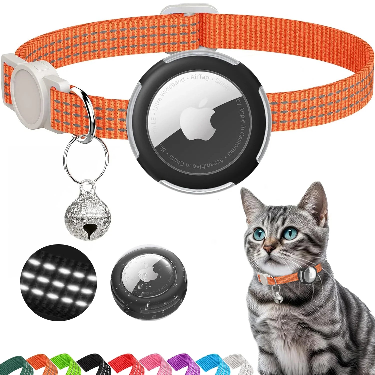 Airtag Cat Collar Breakaway, Reflective Kitten Collar with Air Tag Case and Bell for Girl Boy Cats, 0.4 In in Width Lightweight
