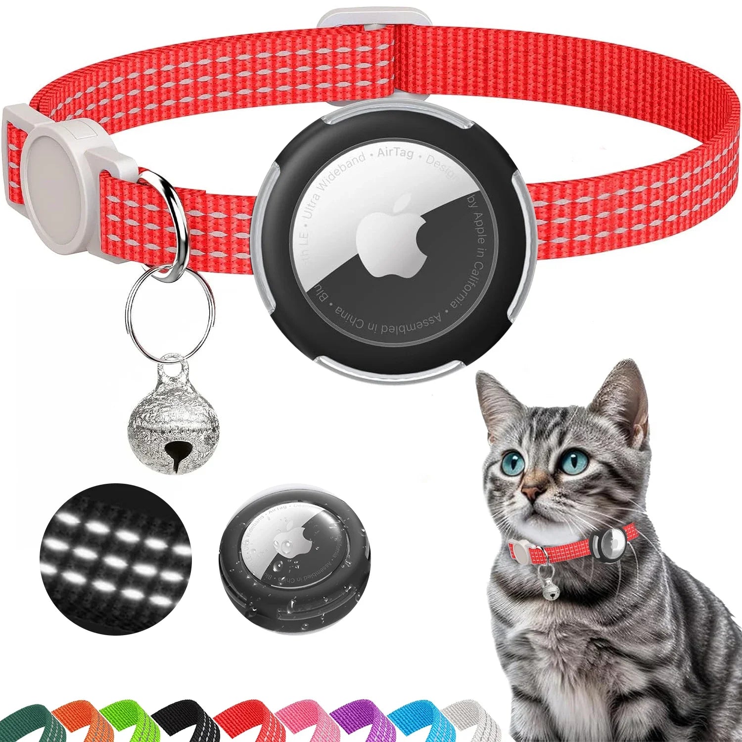 Airtag Cat Collar Breakaway, Reflective Kitten Collar with Air Tag Case and Bell for Girl Boy Cats, 0.4 In in Width Lightweight