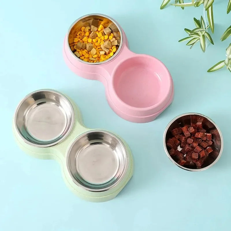 Double Pet Bowls Dog Food Water Feeder Stainless Steel Pet Drinking Dish Feeder Cat Puppy Feeding Supplies Small Dog Accessories