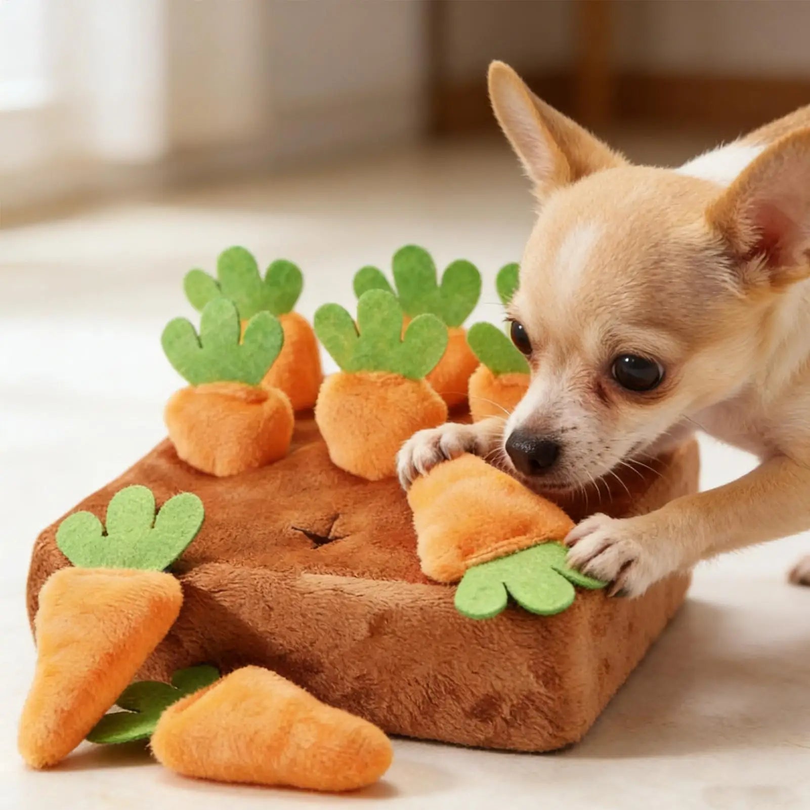 Dog Snuffle Mat Interactive Feeding Puzzle Game with Removable Carrots for Puppy Mental Stimulation Training Mat Slow Feeder