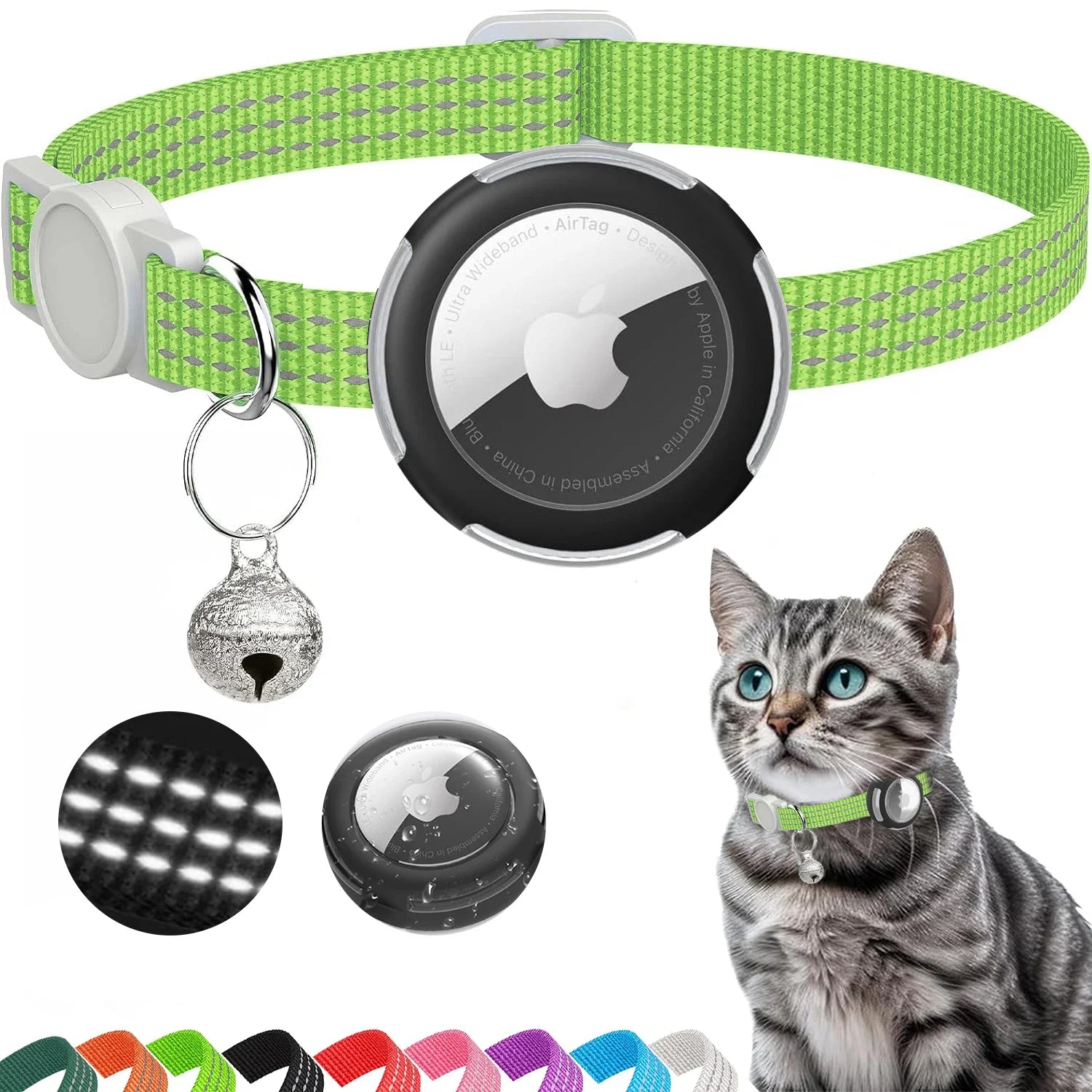 Airtag Cat Collar Breakaway, Reflective Kitten Collar with Air Tag Case and Bell for Girl Boy Cats, 0.4 In in Width Lightweight