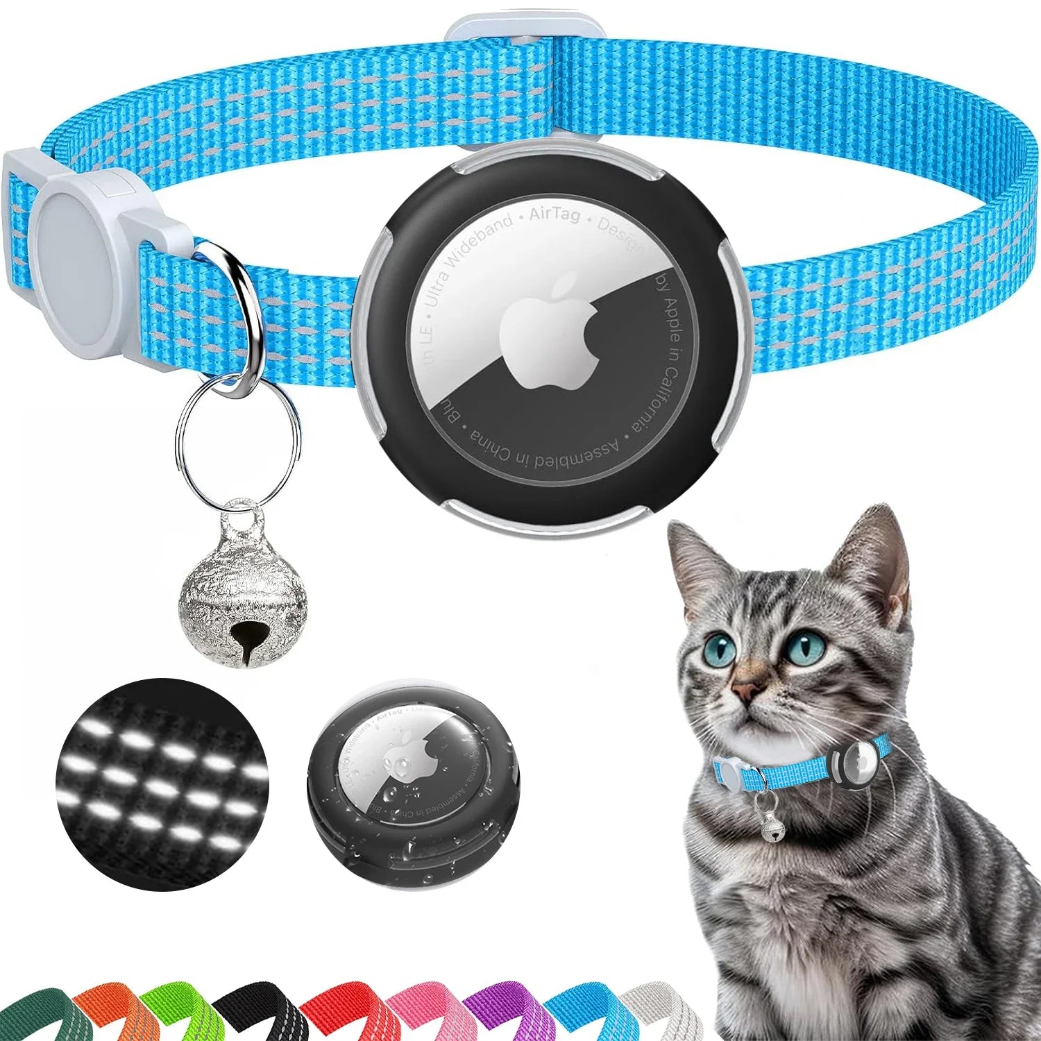 Airtag Cat Collar Breakaway, Reflective Kitten Collar with Air Tag Case and Bell for Girl Boy Cats, 0.4 In in Width Lightweight
