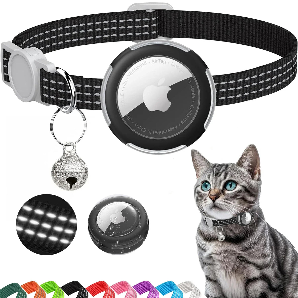 Airtag Cat Collar Breakaway, Reflective Kitten Collar with Air Tag Case and Bell for Girl Boy Cats, 0.4 In in Width Lightweight