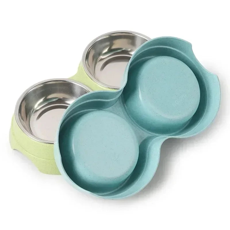 Double Pet Bowls Dog Food Water Feeder Stainless Steel Pet Drinking Dish Feeder Cat Puppy Feeding Supplies Small Dog Accessories