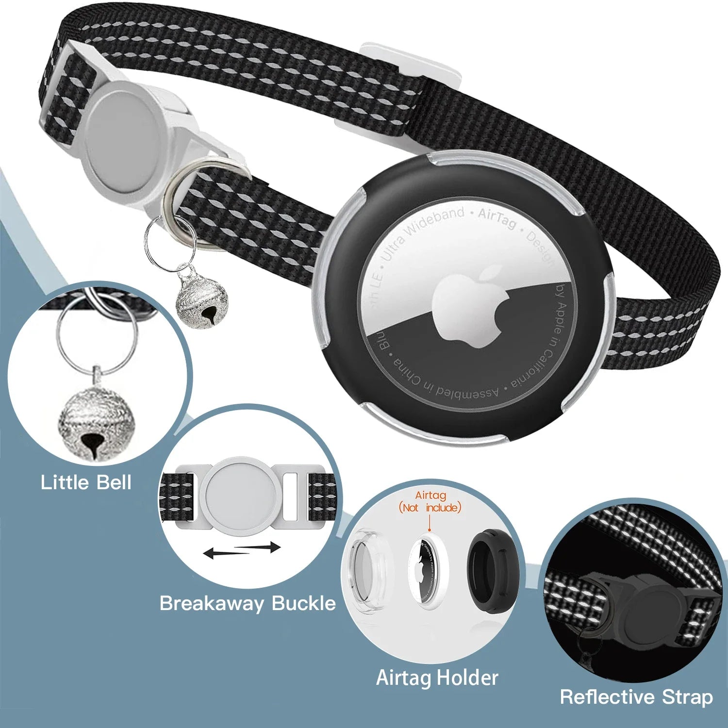 Airtag Cat Collar Breakaway, Reflective Kitten Collar with Air Tag Case and Bell for Girl Boy Cats, 0.4 In in Width Lightweight