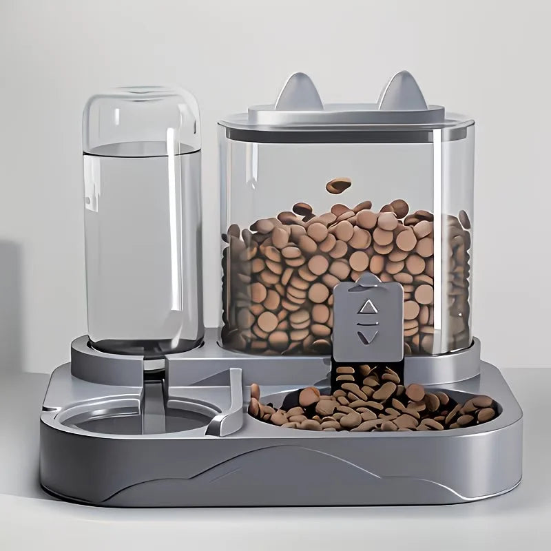 2-in-1 Large Pet Feeder & Water Dispenser, Dry Wet Separation, Durable Plastic, Transparent, No Battery, For Cats Dogs Travel