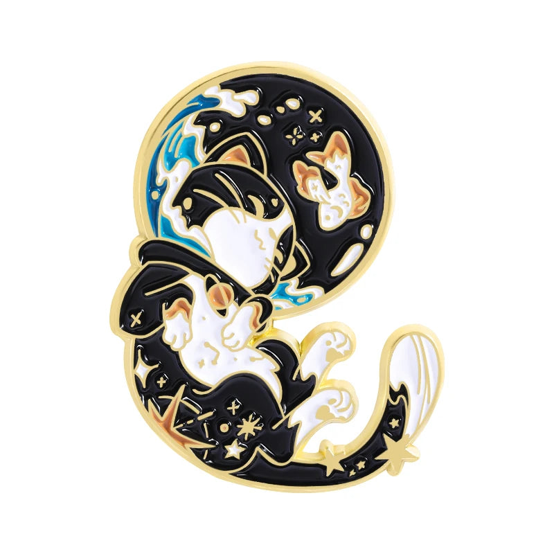 Cartoon Space Astronaut Cat Collection Enamel Pins Cute Cat Constellation And Fish Tank Brooches Lapel Hat Badge Jewelry Gifts