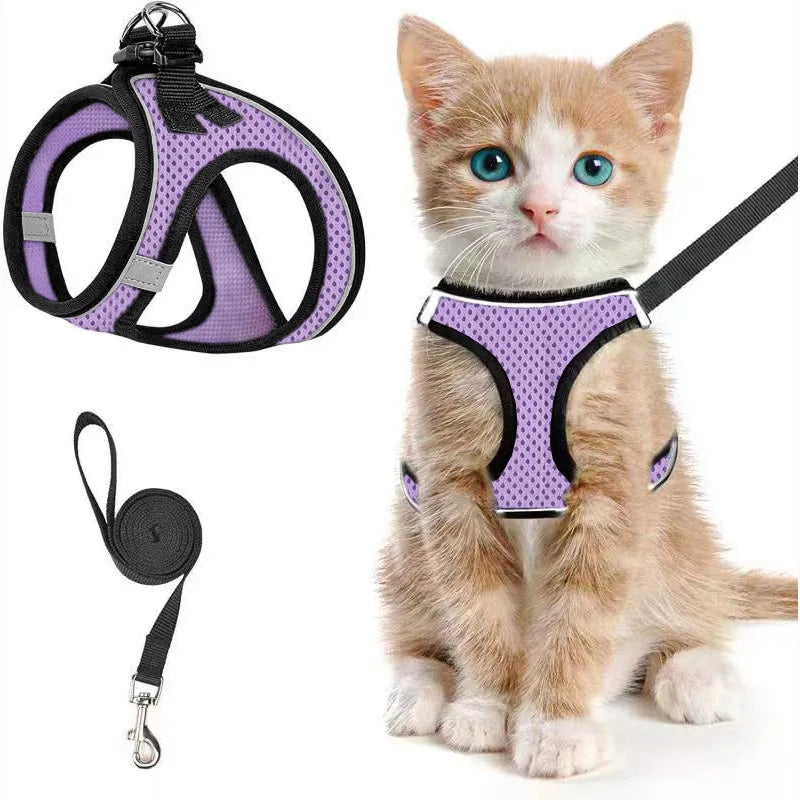 Escape-Proof Cat Harness & Leash Set: Reflective Soft Mesh Vest for Safe Outdoor Adventures with Your Kitten
